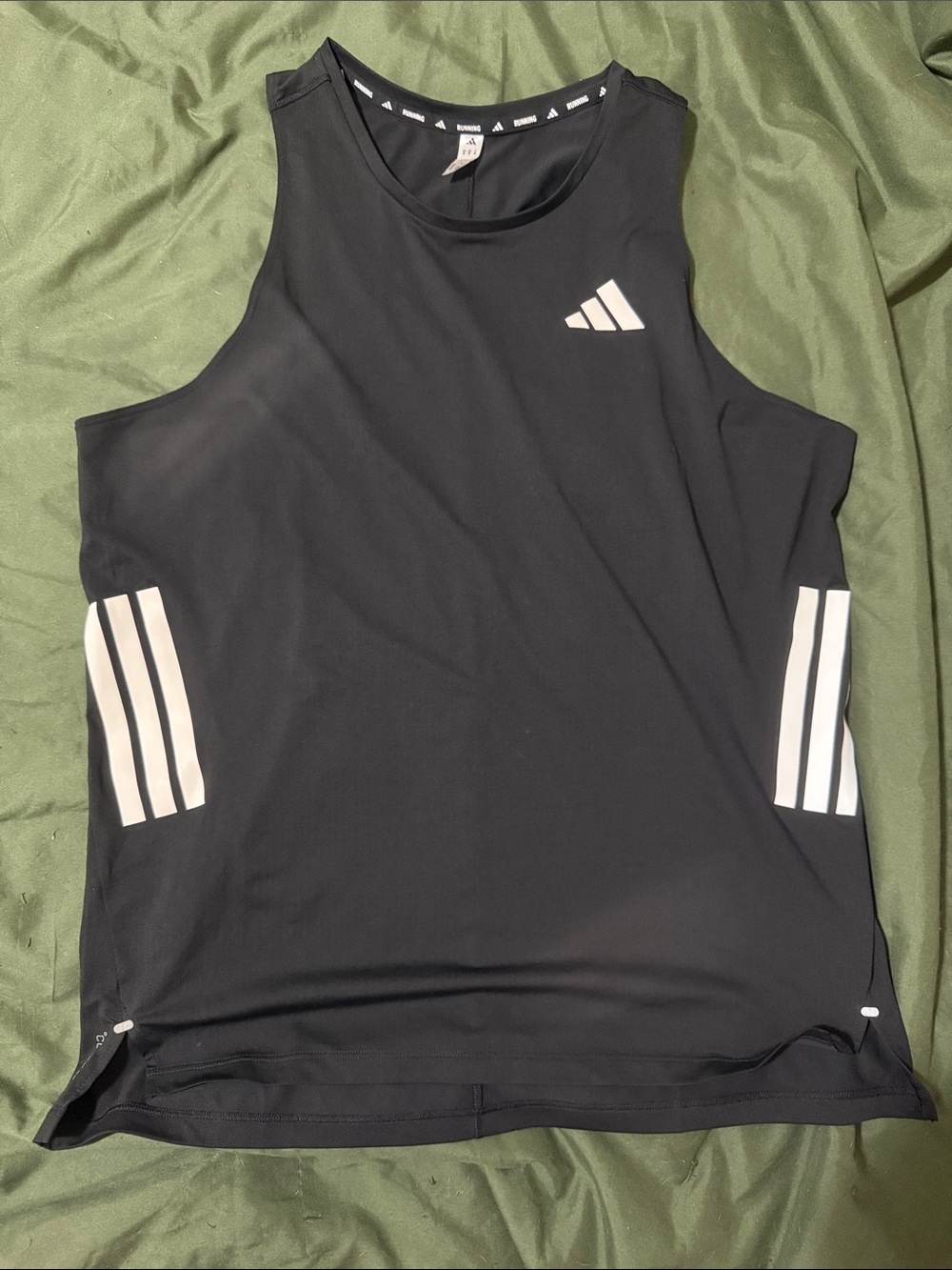 adidas Men’s Black running singlet with White Stripes